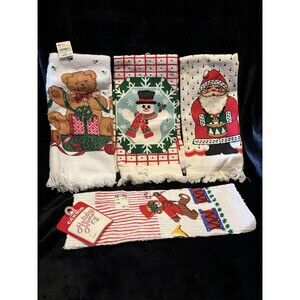 Vintage B&D Kitchen Towels & Cannon Wash Cloth Christmas Santa Snowman Bear Gift
